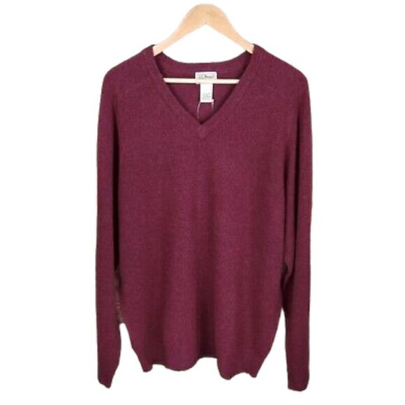 NWT L L Bean Burgundy Mens V Neck Sweater 100% Lambs’ Wool Size L - Picture 1 of 7